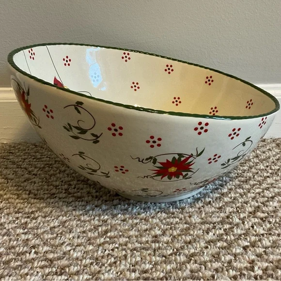 Temp-Tations 2 QT Asymmetrical Poinsettia Bowl with Cardinal and Ornaments - Picture 3 of 14